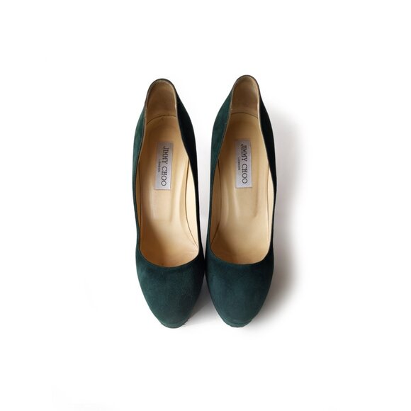 JIMMY CHOO Pumps Womens Size 9 Green Suede Platform Pumps 5.25" Heel - Picture 3 of 8